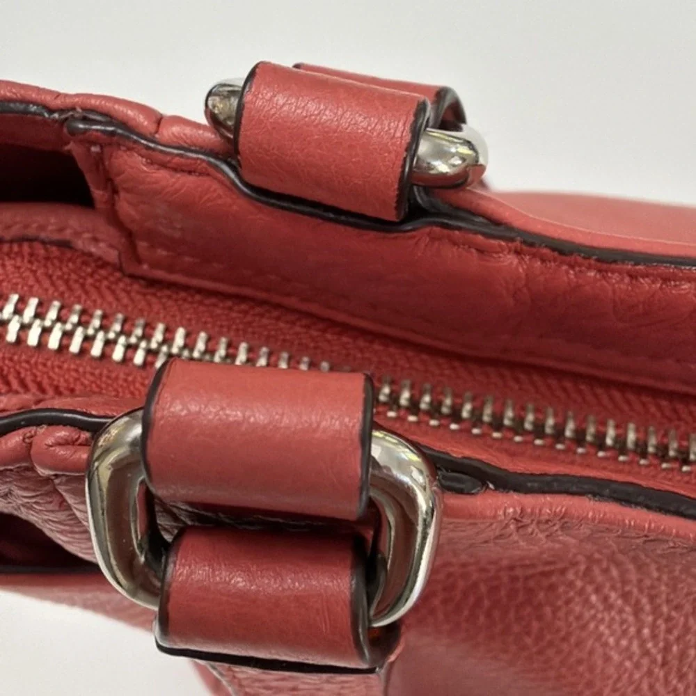 Coach F23284 Pebbled Leather Hobo Shoulder Bag Coral Red Zip Top.    ‎   5171